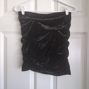 Black crushed velvet Free People asymmetrical ruched tube top